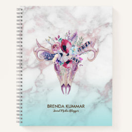 トライバルボホスカル&バラ-金ゴールドフェイクマーブルグラデーション ノートブック