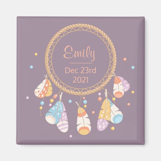 トライバルボホドリームキャッチャー新生児キープサキーパープル マグネット (正面)