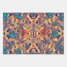 トライバルボホヒッパイパープルイエローブルー ラッピングペーパーシート