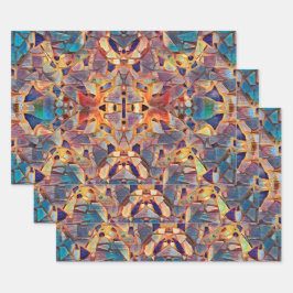 トライバルボホヒッパイパープルイエローブルー ラッピングペーパーシート