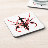 トライバルマスクデザイン – 黒と赤 コースター (左側)