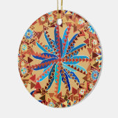 トライバルマンダラプリント、カメルタンとデニムブルー セラミックオーナメント (左)