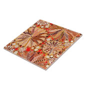 トライバルマンダラプリント、ブラウン、ベージュ、レッド タイル (側面)