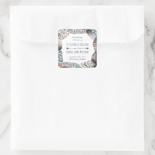 トライバルモダンフェザーズボヘミアン結婚式の引き出物 スクエアシール (バッグ)