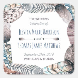 トライバルモダンフェザーズボヘミアン結婚式の引き出物 スクエアシール