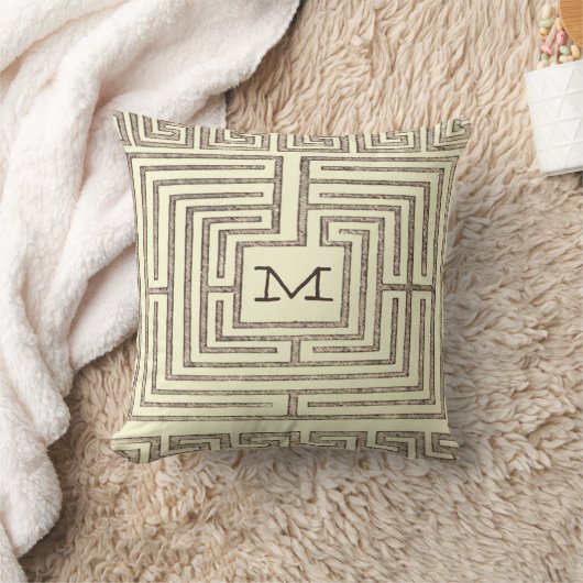 トライバルモノグラムギリシャ鍵パターンデザイン枕 クッション (ブランケット)