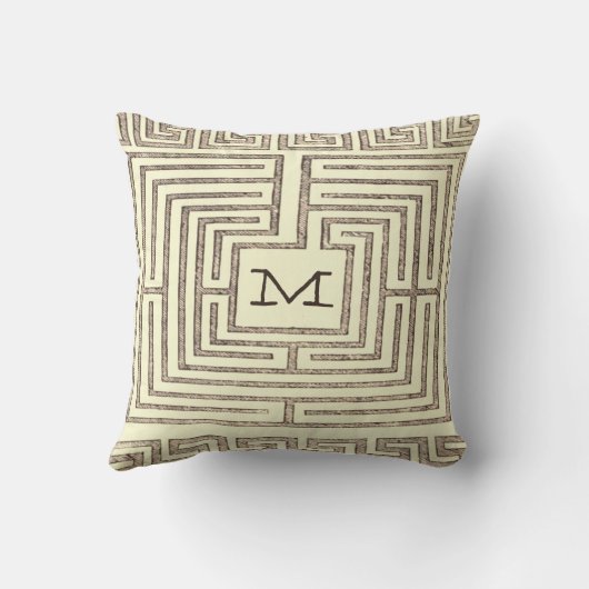 トライバルモノグラムギリシャ鍵パターンデザイン枕 クッション (裏面)