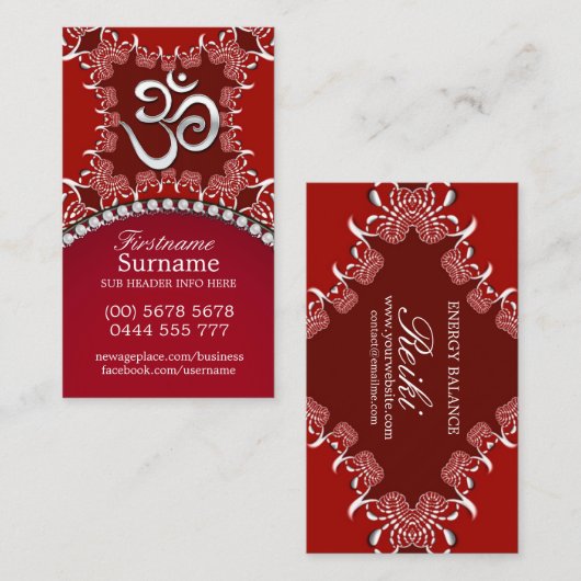 トライバルレッドシルバーコム霊気ヨガビジネスカード 名刺 (正面/裏面)