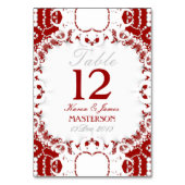 トライバルレッド結婚ホワイトレースのテーブル番号カード テーブルナンバー (裏面)