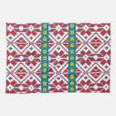 トライバルレッド、ブルー、およびホワイトスターの幾何学的パターン キッチンタオル (横)