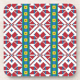 トライバルレッド、ブルー、およびホワイトスターの幾何学的パターン コースター