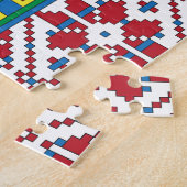 トライバルレッド、ブルー、およびホワイトスターの幾何学的パターン ジグソーパズル (側面)