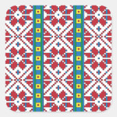 トライバルレッド、ブルー、およびホワイトスターの幾何学的パターン スクエアシール (正面)