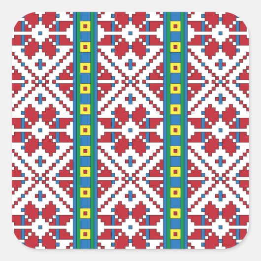 トライバルレッド、ブルー、およびホワイトスターの幾何学的パターン スクエアシール (正面)