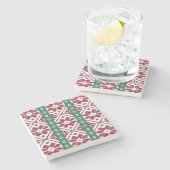 トライバルレッド、ブルー、およびホワイトスターの幾何学的パターン ストーンコースター (横)