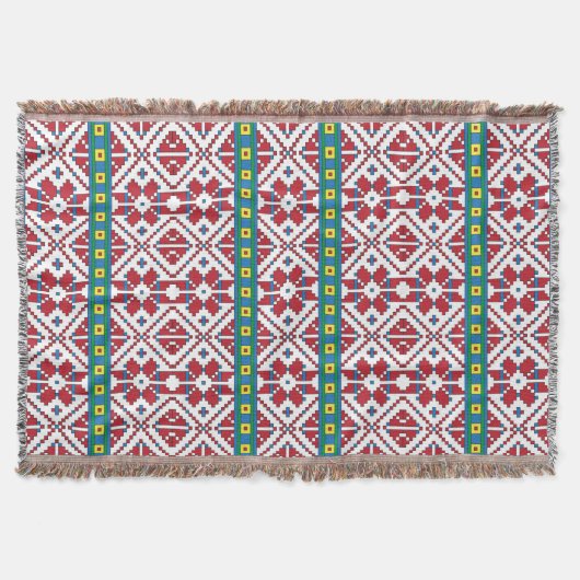 トライバルレッド、ブルー、およびホワイトスターの幾何学的パターン スローブランケット (正面)