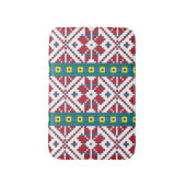 トライバルレッド、ブルー、およびホワイトスターの幾何学的パターン バスマット (正面縦)