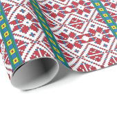 トライバルレッド、ブルー、およびホワイトスターの幾何学的パターン ラッピングペーパー (ロールコーナー)
