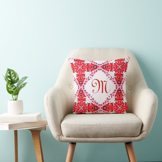 トライバルレースのようろうけつ染めモノグラムレッドホワイトクッション クッション (椅子)