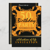 トライバルレースろうけつ染め50thバースデーパーティ招待状 招待状 (正面/裏面)
