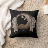 トライバルワイルドライフピロー先住民アートバッファローピロー クッション (ブランケット)