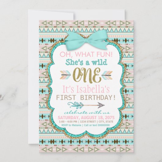 トライバルワイルドワンバースデーパーティーの招待 招待状 (正面)