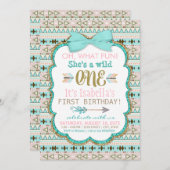 トライバルワイルドワンバースデーパーティーの招待 招待状 (正面/裏面)