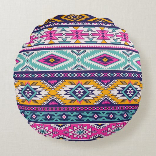 トライバルヴィンテージナバホ：レトロパターン ラウンドクッション (正面)