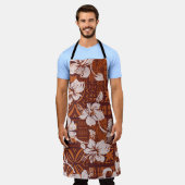 トライバルヴィンテージハワイアンハイビスカスフラワー壁紙 エプロン (着用した状態)