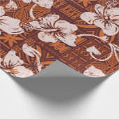 トライバルヴィンテージハワイアンハイビスカスフラワー壁紙 ラッピングペーパー (角)