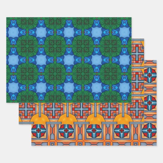 トライバル先住民アートはっきりしたインカラーパターンセット11 ラッピングペーパーシート (セット)