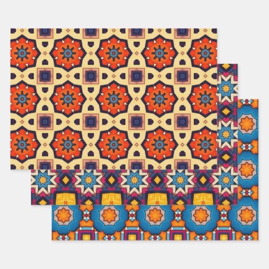 トライバル先住民アートはっきりしたインカラーパターンセット2 ラッピングペーパーシート (セット)