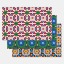 トライバル先住民アートはっきりしたインカラーパターンセット4 ラッピングペーパーシート