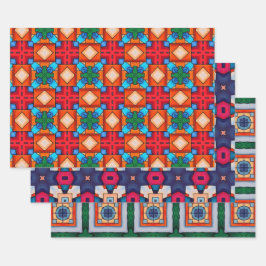トライバル先住民アートはっきりしたインカラーパターンセット7 ラッピングペーパーシート