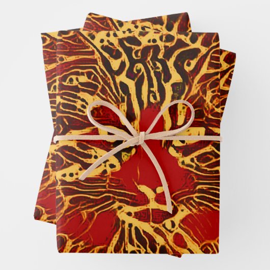 トライバル抽象芸術タブビーキャットレッドイエローヒッパイアート ラッピングペーパーシート (インサイチュ)
