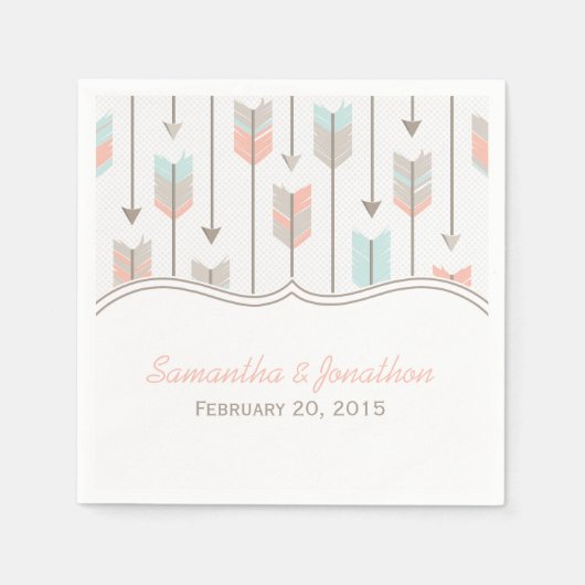 トライバル矢印ピンクブルーとグレイ結婚ズ スタンダードカクテルナプキン (正面)