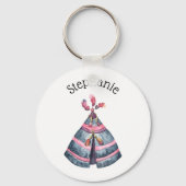 トライバル素朴ウォーター色ウィグワム名前をカスタムする キーホルダー (正面)