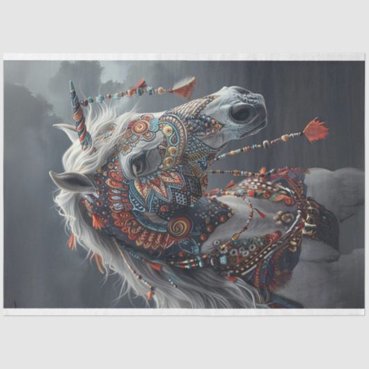 トライバル色彩の鮮やかユニコーン馬デジタルデコパージュ 薄葉紙 (正面)