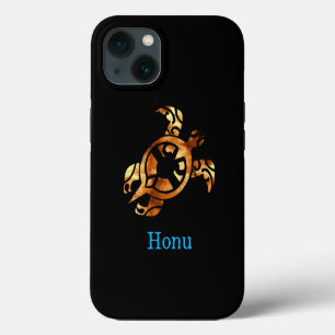 トライバル金ゴールドハワイアンシータートルオンブラック iPhone 13ケース