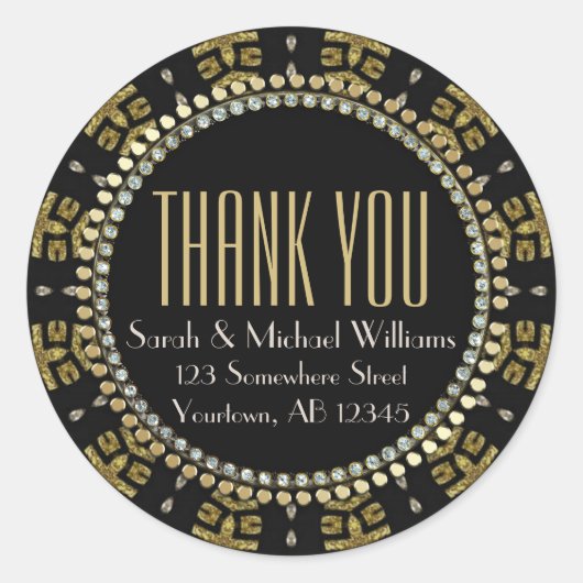 トライバル金ゴールドブラックサンキューラウンド ラウンドシール (正面)