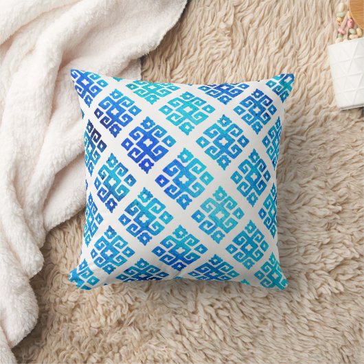 トライバル鍵色彩の鮮やか型アクア白枕 クッション (ブランケット)