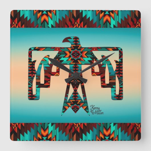 トライバル雷鳥の壁時計 スクエア壁時計 (正面)