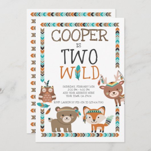 トライバル・ウッドランド、2歳の野生児 招待状 (正面/裏面)
