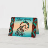 トライバル・オオカミが月のグリーティングカードで泣いている カード (正面)