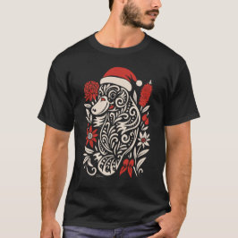 トライバル・カモノハシのクリスマス - タトゥー風デザイン Tシャツ