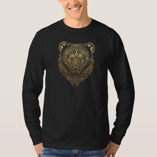 トライバル タトゥー 熊 面 グリズリー 熊科 動物 Tシャツ (正面)