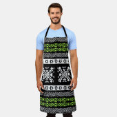 トライバル・ナバホ、白黒・グリーン・パターン。 エプロン (着用した状態)