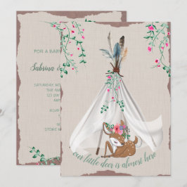 トライバル・ボホ・ティピと鹿カップルの赤ちゃんシャワー 招待状