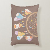 トライバル・ボホ・ドリームキャッチャー・オン・ブラウン アクセントクッション (正面(垂直))