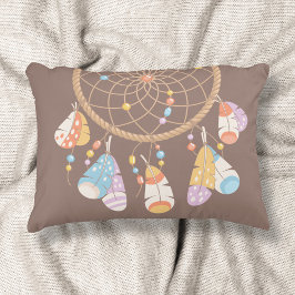トライバル・ボホ・ドリームキャッチャー・オン・ブラウン アクセントクッション